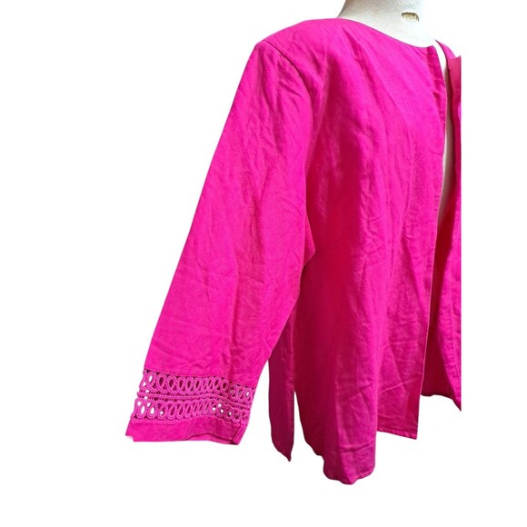EY Boutique Linen Top Womens 2X Open Front Blazer Tunic Pink Embroidered Sleeves - Picture 6 of 8